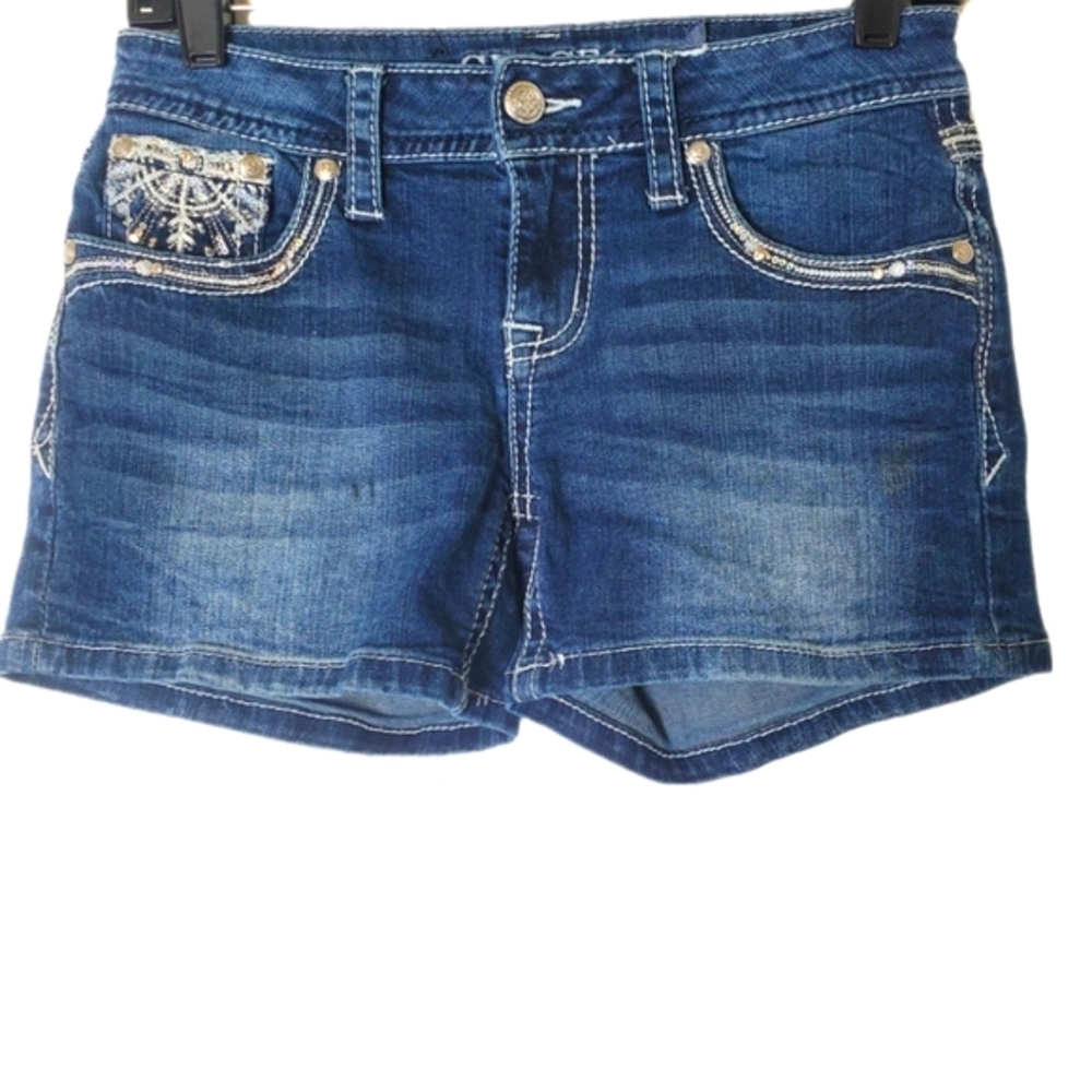 Grace in LA  Embellished Stretch Denim Jean Shorts Jorts